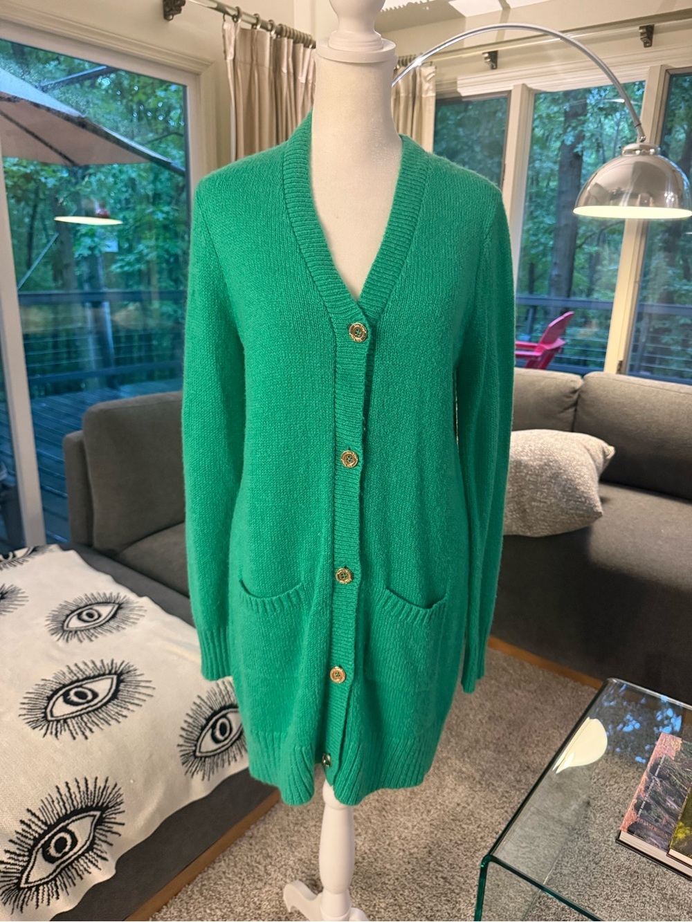 Lilly Pulitzer Leonette Botanical Garden Green V-Neck Button Front Cardigan